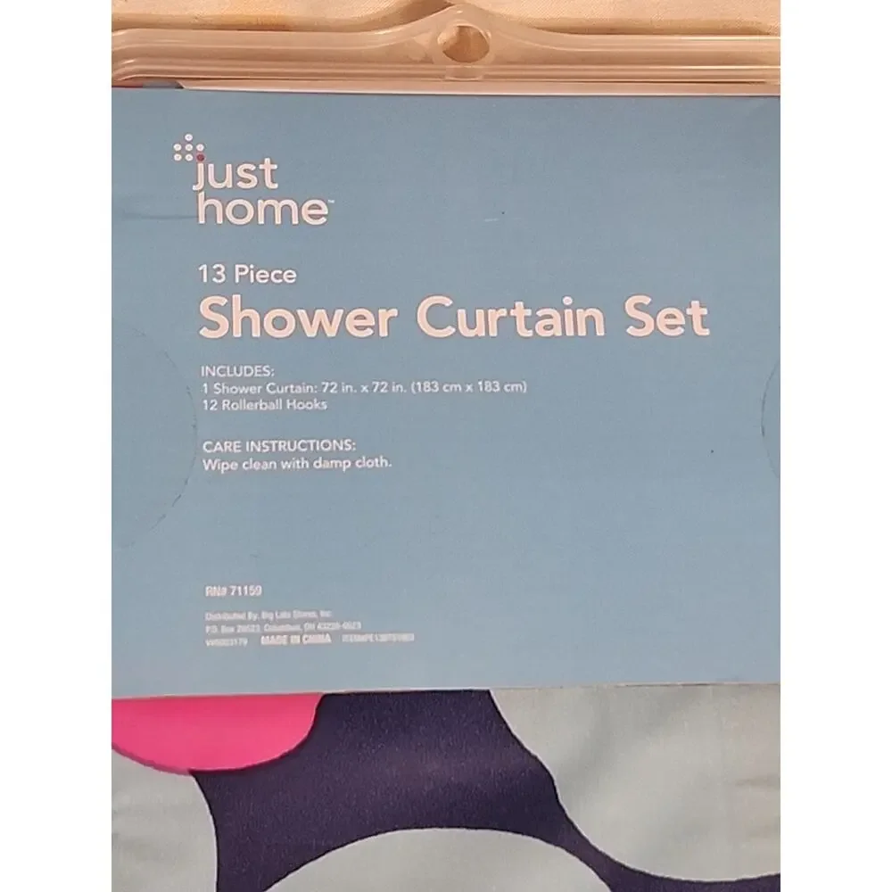 Just Home PVC Shower Curtain Set 13 pc Floral Multicolor Rollerball Hooks 72